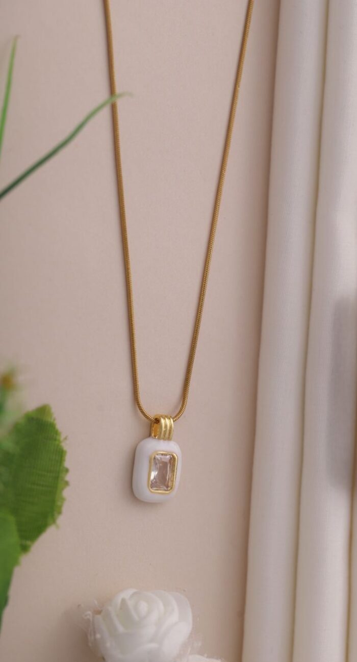 white Stone Necklace 22k Gold Plated