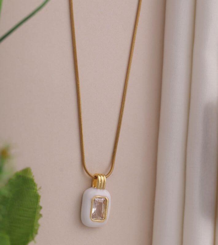 white Stone Necklace 22k Gold Plated